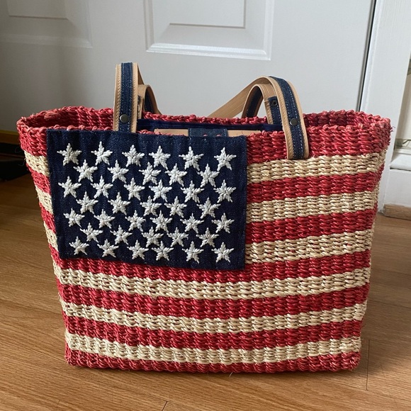 Amanda Smith American Flag Red White Blue Patriotic Straw Summer Beach Tote Bag - Picture 11 of 16